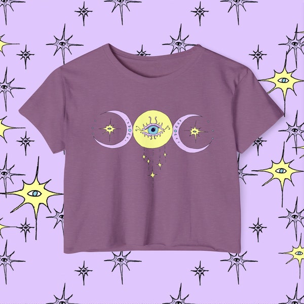Triple Moon Crop Top T Shirt for Summer Style Witchy Summer Shirt Moon Phase Trendy Artsy Top Gift for Witchy Friend Pastel Goth Crop Top