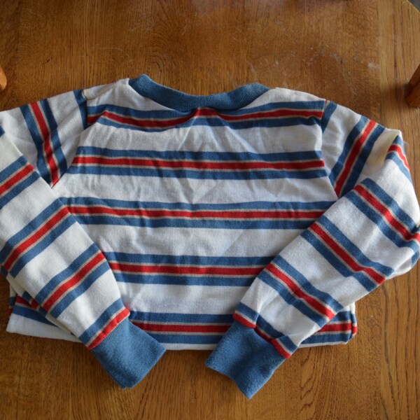 Vintage Toddler Boy Long Sleeve Striped Shirt Red White Blue Stone Apparel Retro Style