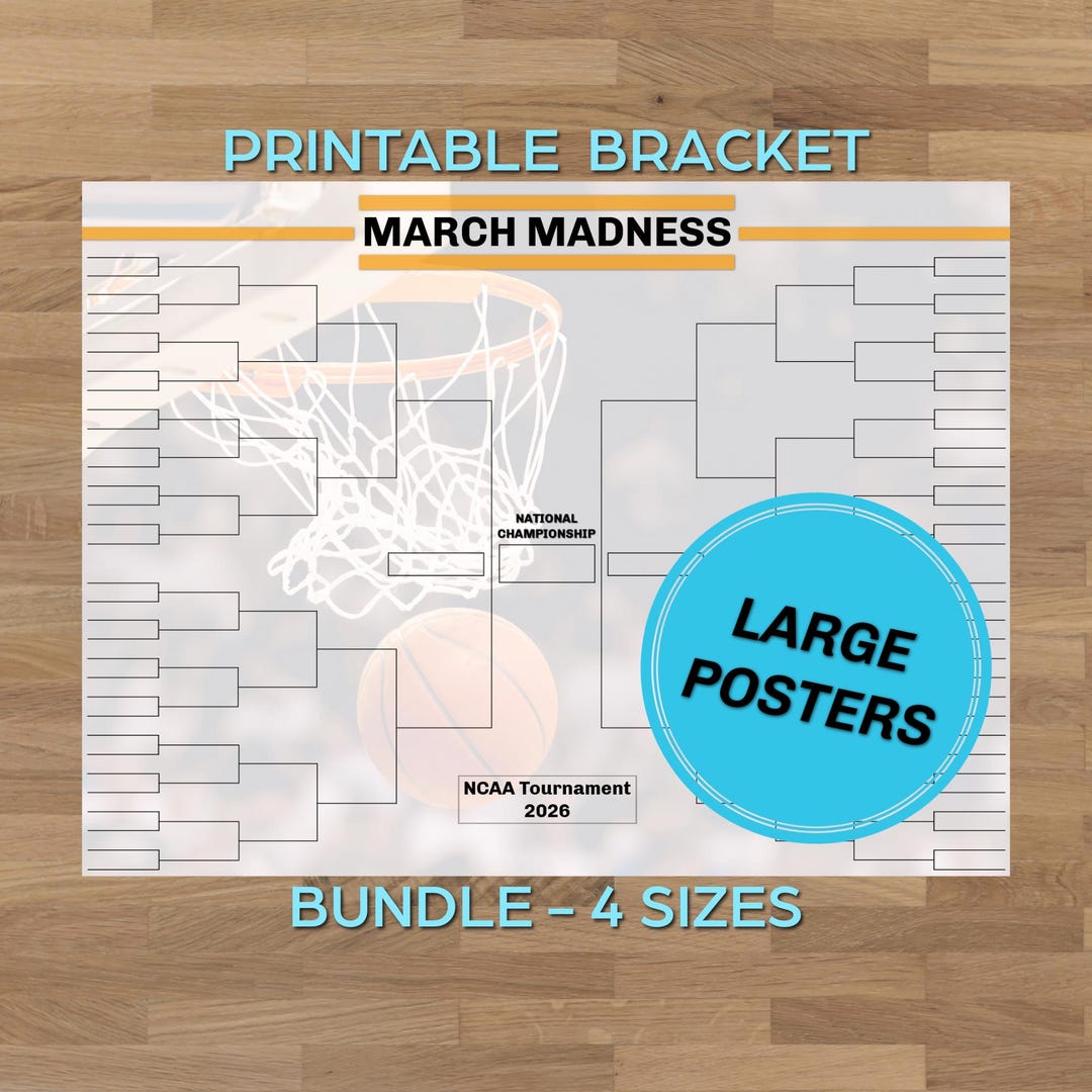 March Madness Bracket Printable 2026 NCAA Tournament Large Wall Poster ...