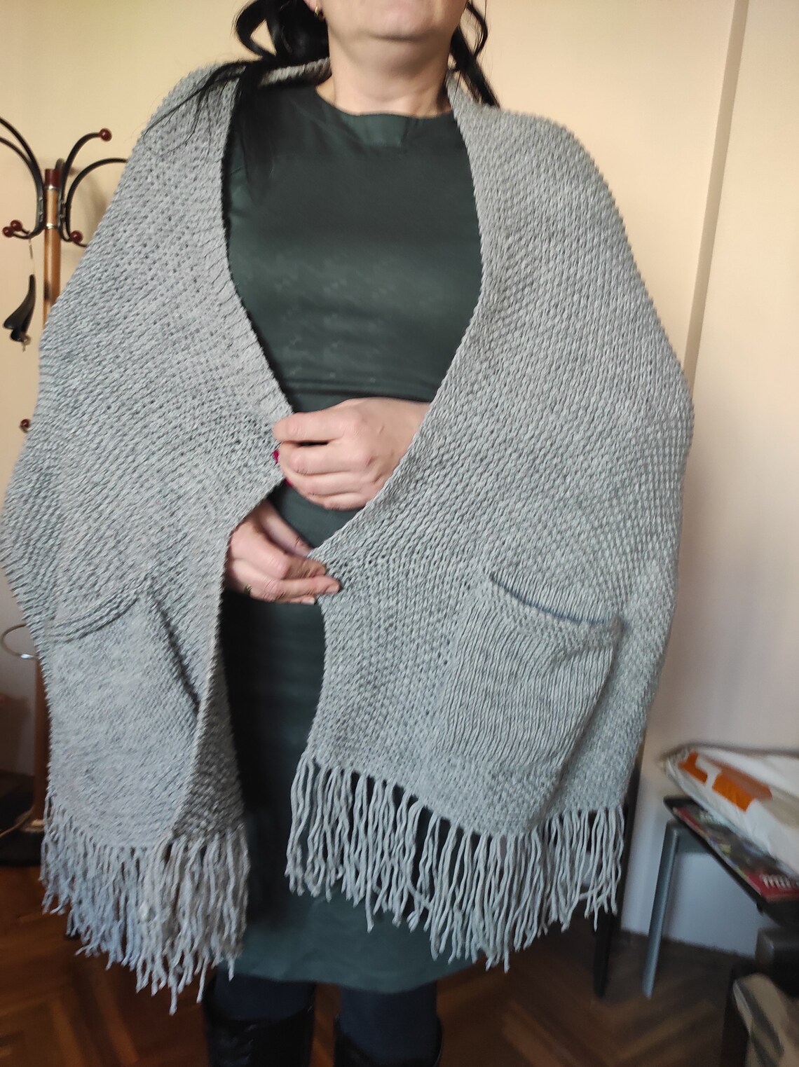 knitted shawl with pockets