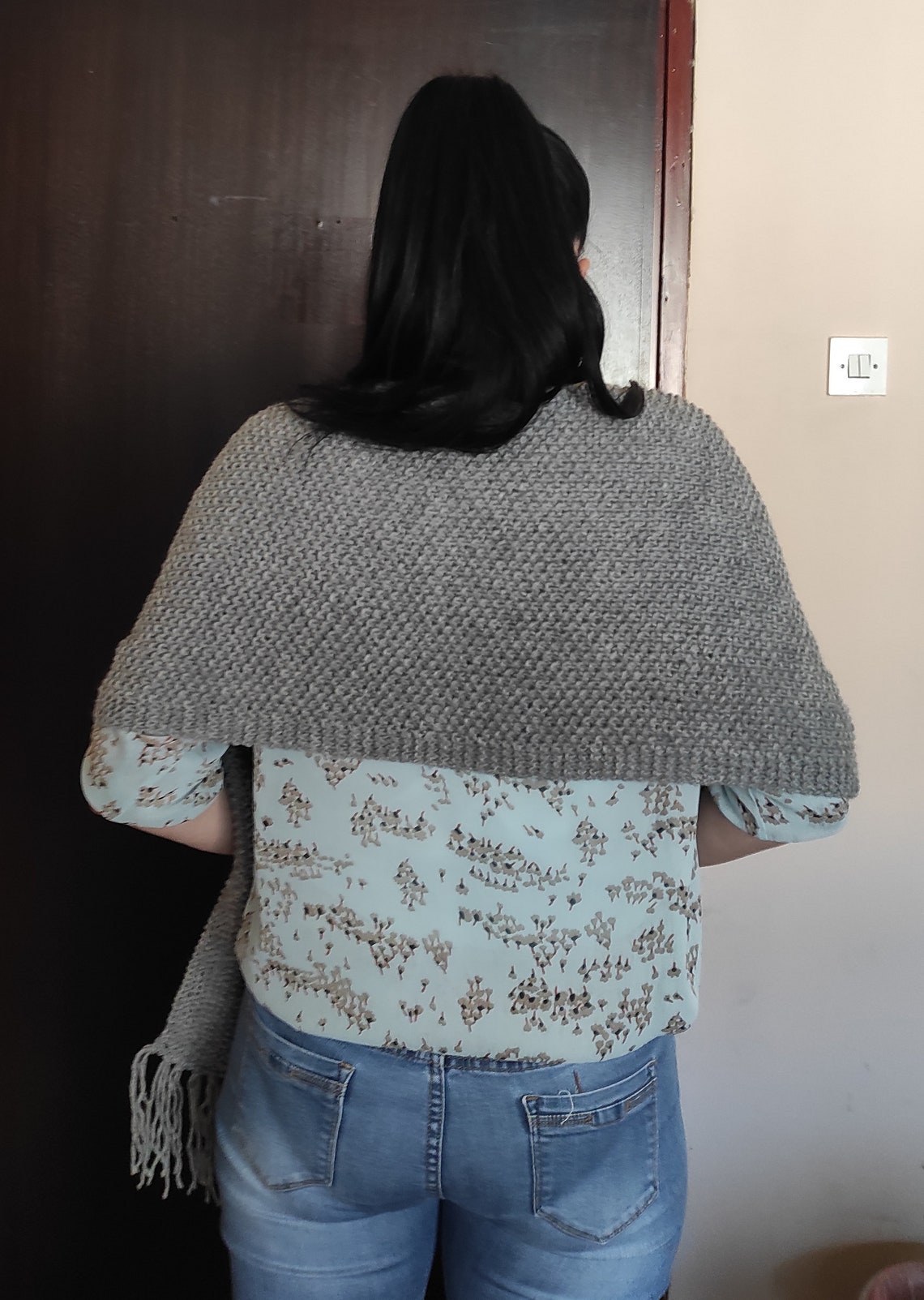 knitted shawl with pockets