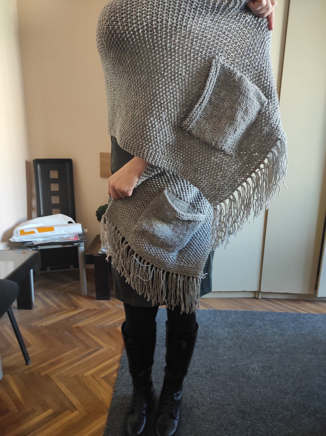 knitted shawl with pockets