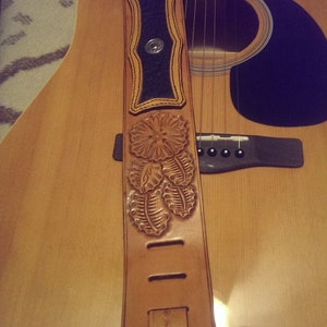 Custom made carved leather guitar strap. image 1