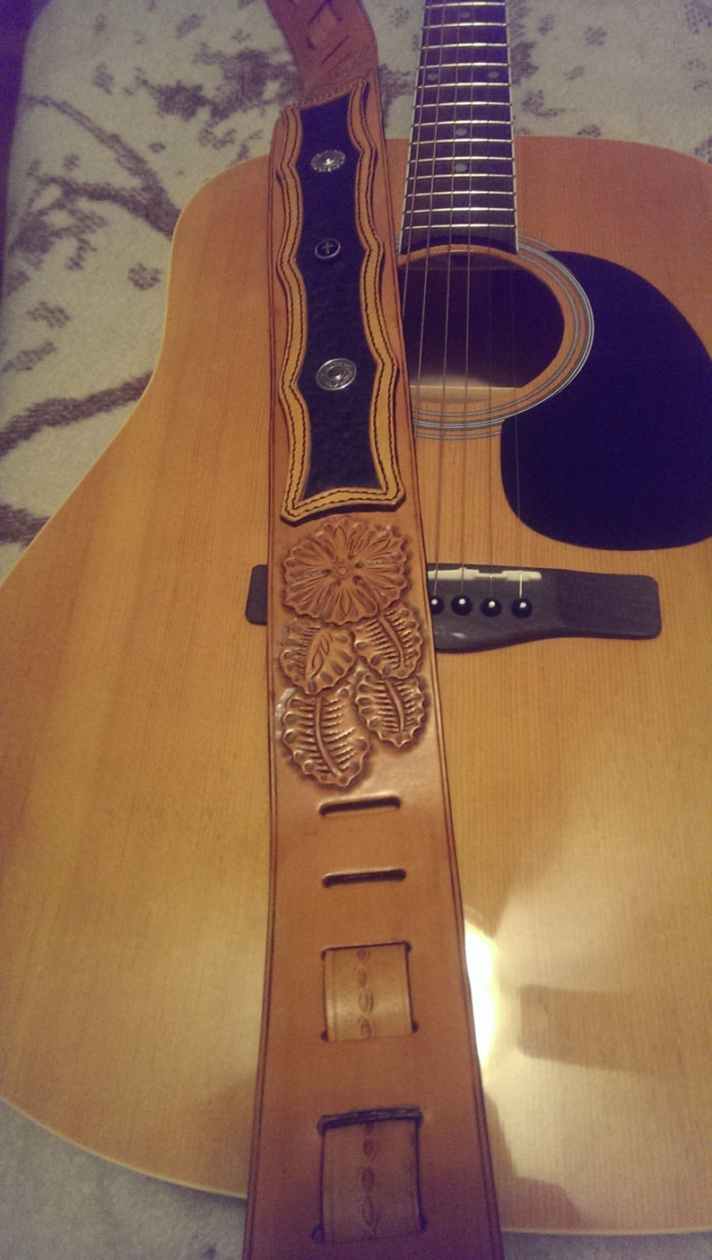 Custom made carved leather guitar strap. image 1