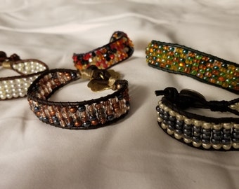 Bohemian style leather and bead bracelets