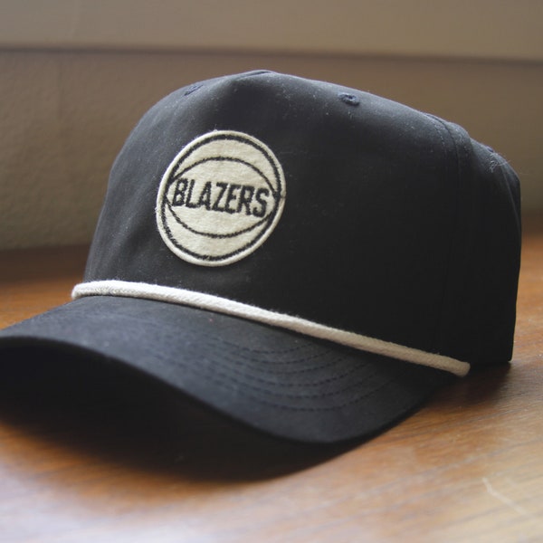 Custom Portland Trailblazers dad golf yacht hat. New black snap back hat and a vintage style 1970s era Blazers patch hand sewed to it.