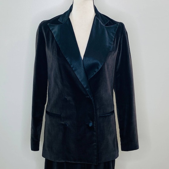 Vintage DSB Black Velvet and Satin Skirt Suit Wom… - image 7