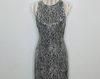 Vintage 90s Chetta B Sequin Snake Print Sheath Dress Sleeveless Size 12 Cocktail