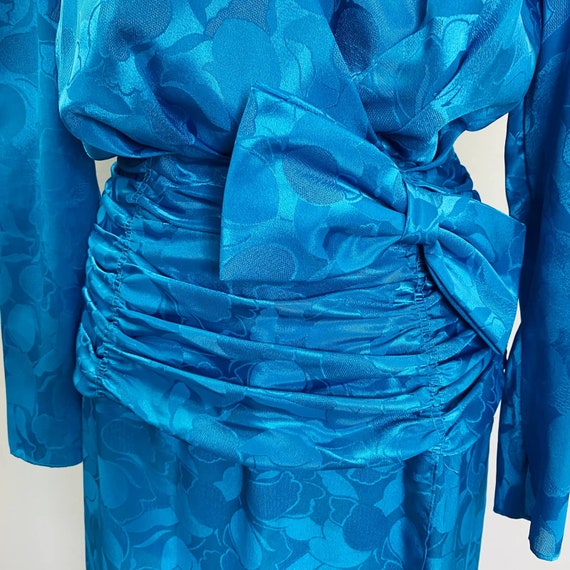 Vintage Mister Jay Floral Satin Ruched Wrap Dress… - image 7