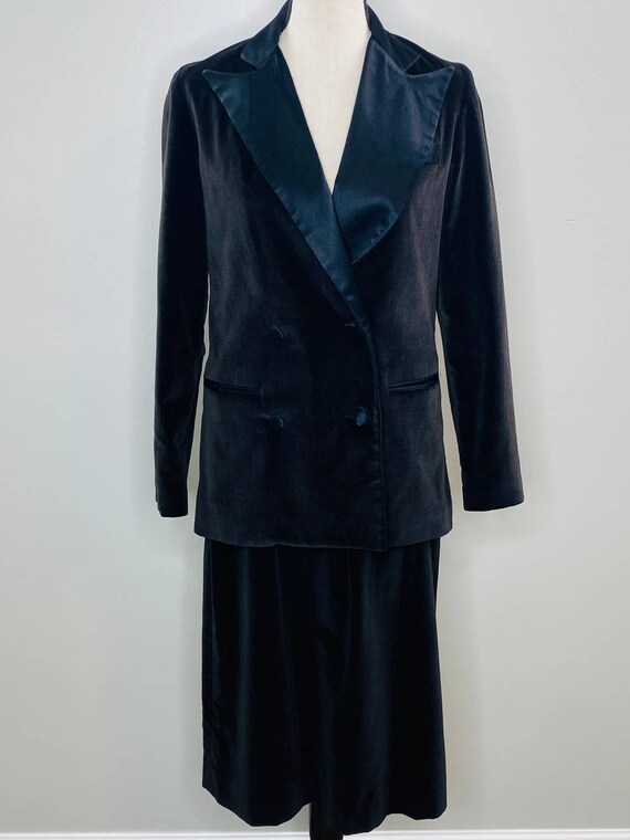 Vintage DSB Black Velvet and Satin Skirt Suit Wom… - image 2
