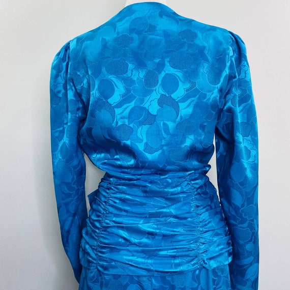 Vintage Mister Jay Floral Satin Ruched Wrap Dress… - image 8