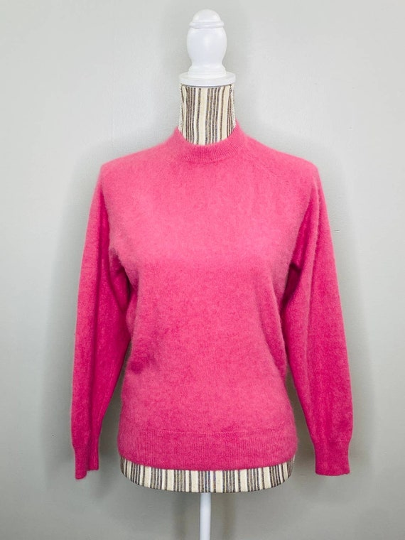 Vintage Pink Angora Cashmere Mock Neck Sweater Wom