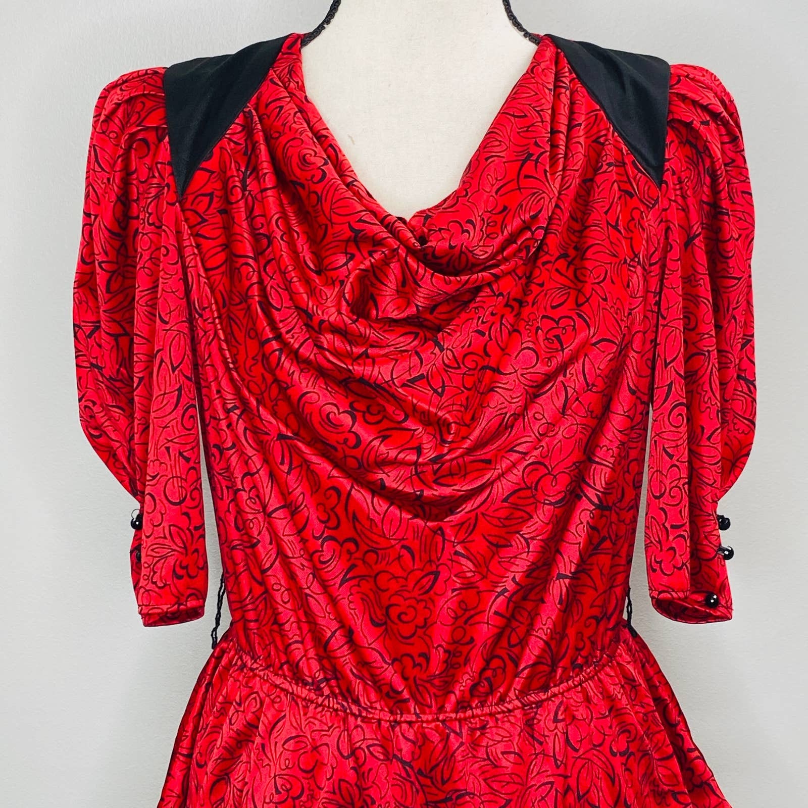 Vintage 80s Draped Peplum Dress Women Small Stretch Secretary Career ...