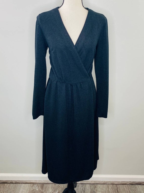 Vintage Black Wrap Dress Womens Medium Stretch Kn… - image 2