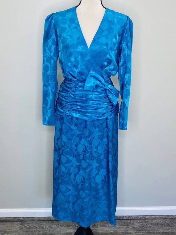 Vintage Mister Jay Floral Satin Ruched Wrap Dress… - image 2