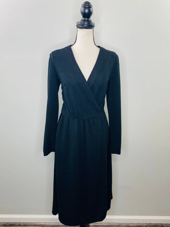 Vintage Black Wrap Dress Womens Medium Stretch Kn… - image 1