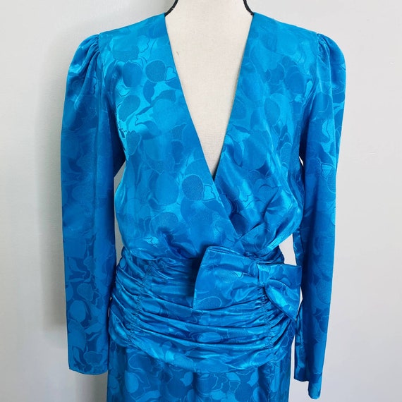 Vintage Mister Jay Floral Satin Ruched Wrap Dress… - image 6
