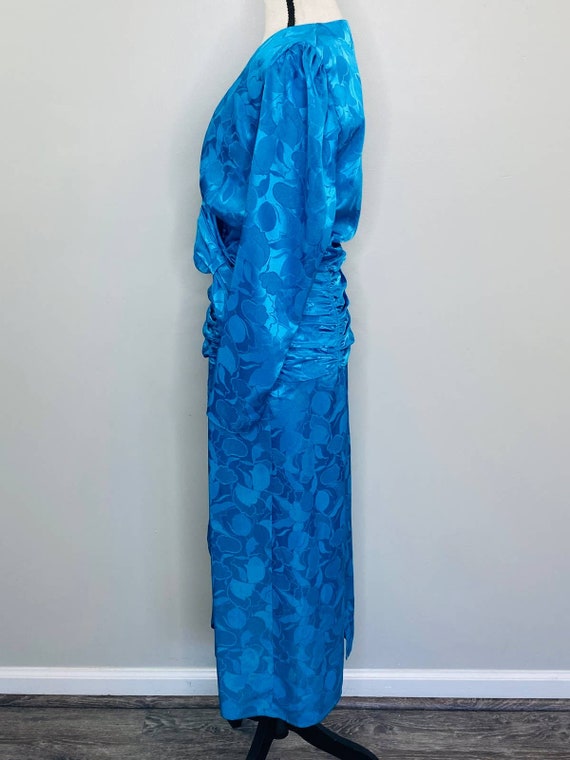 Vintage Mister Jay Floral Satin Ruched Wrap Dress… - image 5