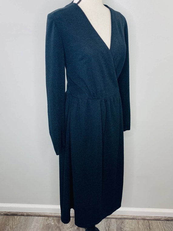 Vintage Black Wrap Dress Womens Medium Stretch Kn… - image 3