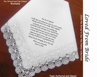 Thank You Gift Wedding Hankie 0301 Sign & Date Free!  5 You are so special Wedding Hankerchief Styles and 8 Ink Colors. Man or Woman