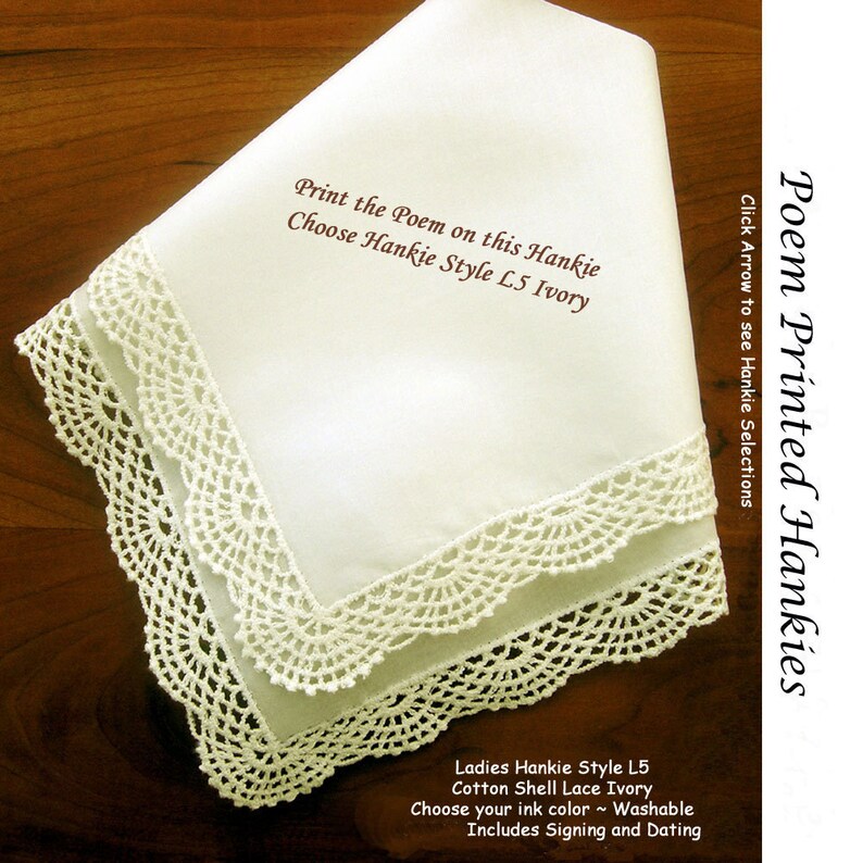 Gift for the Bride Hankie In Memory of Her Grandfather 0512 Sign & Date Free 5 Brides Handkerchief Styles / 8 Ink Colors. Brides Hankie image 5