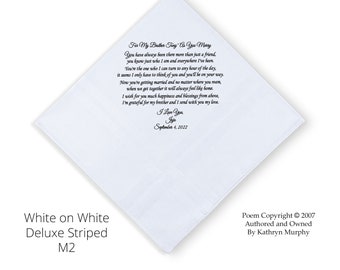 Grooms Gift Handkerchief From His Sister 0707A Sign & Date Free  2 Wedding Hankie Styles and 8 Ink Colors. Grooms Handkerchief from Sister