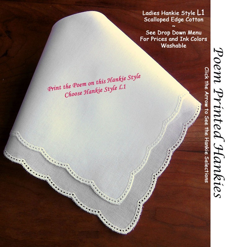 Gift for the Bride Hankie In Memory of Her Grandfather 0512 Sign & Date Free 5 Brides Handkerchief Styles / 8 Ink Colors. Brides Hankie image 2