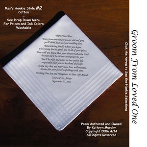 Grooms Gift Handkerchief From Loved One 0717 Sign & Date Free 2 Wedding Hankie Styles and 8 Ink Colors. Grooms Handkerchief from Bride image 1