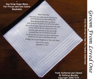 Grooms Gift Handkerchief From Loved One 0717 Sign & Date Free  2 Wedding Hankie Styles and 8 Ink Colors. Grooms Handkerchief from Bride