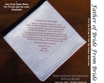 Father of the Bride Gift Handkerchief  0203  Sign and Date for Free!  8 Ink Colors ~ FOB Wedding Handkerchief from the Bride