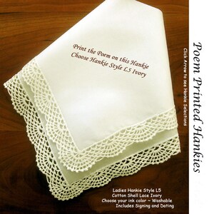 Gift for the bride Handkerchief from Loved One 0502 Sign & Date Free 5 Brides Hankerchief Styles and 8 Ink Colors. Brides Hankie image 5