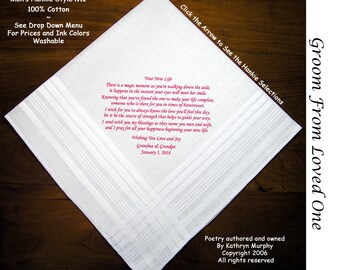Grooms Gift Handkerchief From Loved One 0710 Sign & Date Free  2 Wedding Hankie Styles and 8 Ink Colors. Grooms Wedding Hankie from Bride