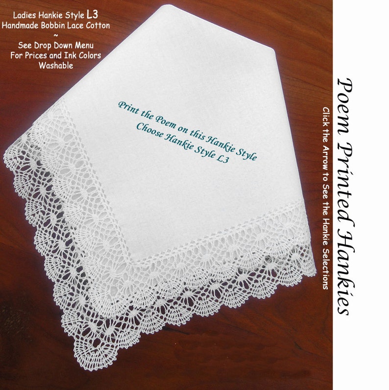 Gift for the Bride Hankie In Memory of Her Grandfather 0512 Sign & Date Free 5 Brides Handkerchief Styles / 8 Ink Colors. Brides Hankie image 3