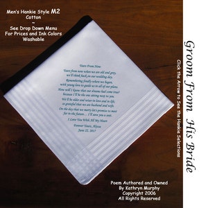 Grooms Handkerchief From Bride 0716  Sign and Date Free  2 Wedding Hankie Styles and 8 Ink Colors. Grooms Wedding Handkerchief from Bride