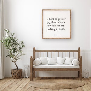 Gift for Mom | Christian Home Decor | Framed Wood Wall Art with Bible Verse | No Greater Joy than...