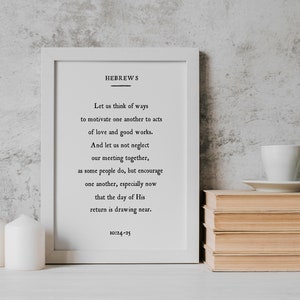 Anímense y amen unos a otros • Hebreos 10:24-25 • Arte mural de versículos bíblicos • Página Signo de libro