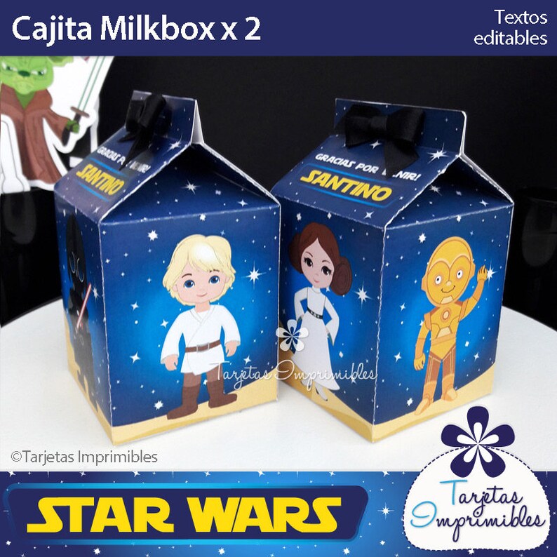 Descarga inmediata. PDF Texto editable Star Wars Cajitas tipo Milkbox para imprimir