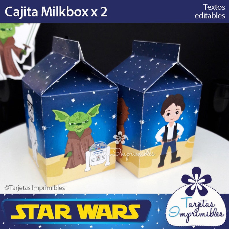 Descarga inmediata. PDF Texto editable Star Wars Cajitas tipo Milkbox para imprimir