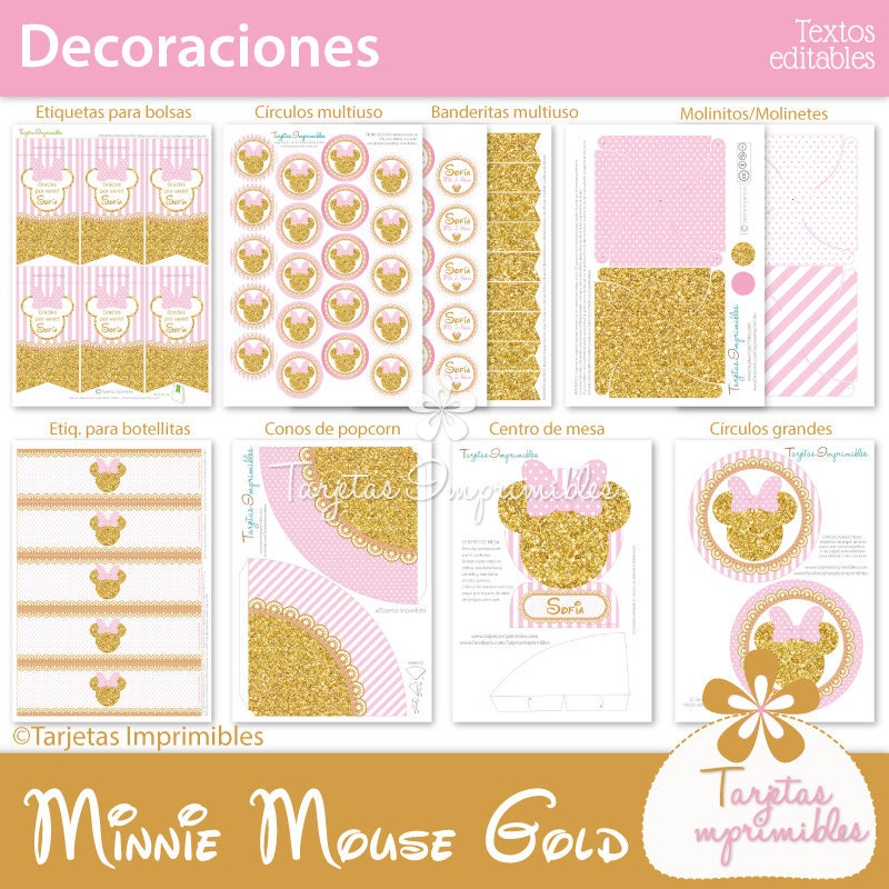 Minnie Mouse Gold &amp; Pink Party decorations Kit. Immediate | Etsy