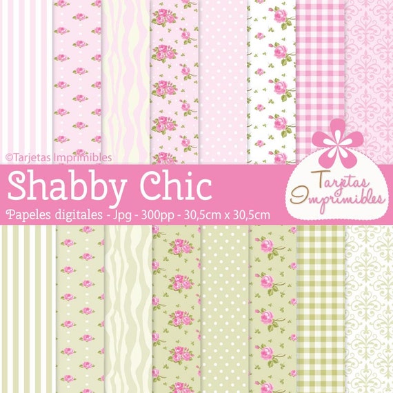 Digital papers for print Shabby chic - immediate download - JPG - Scrapbook Il_570xn