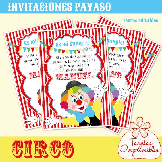 circus clown invitations to print with editable text pdf etsy