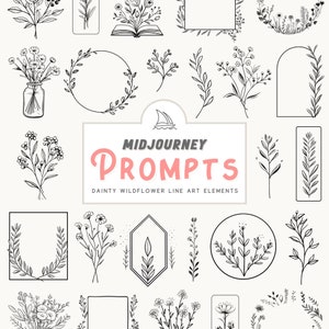 Midjourney Prompt for Dainty Wildflower Line Art AI Prompt Guide Customizable Midjourney Prompts Hand Drawn Vector Illustrations Clipart SVG