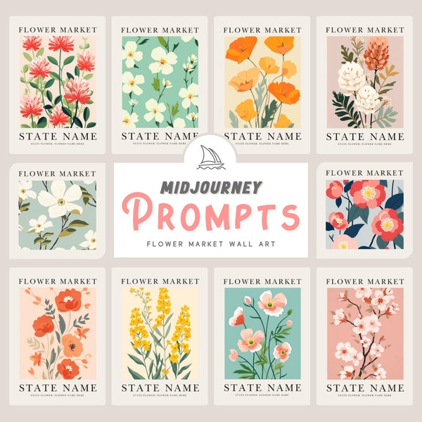 Midjourney Prompts for Flower Market Prints, Botanical Wall Art, Floral Decor Posters, Nevada State Flower, Copenhagen Flower Market, AI Art