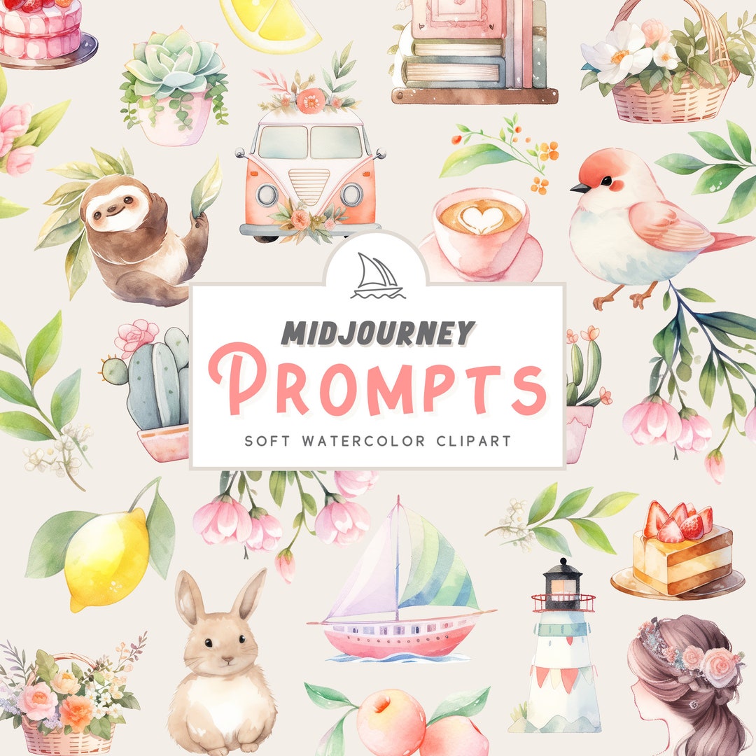 Midjourney Watercolor Prompts Clipart Set, Soft Pastel, AI Art ...