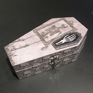 Skeleton Coffin Wood Coffin Box - Gothic Horror Wedding Wood Trinket Keepsake Box