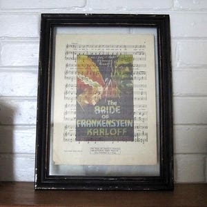 The Bride of Frankenstein Print on Vintage Music Sheet - Gothic Wall Decor Wall Print Universal Monster Horror