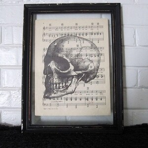 Skull Art Print on Vintage Music Sheet - Human Anatomy Gothic Horror Wall Decor Wall Print