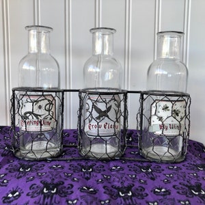 Clear Apothecary Jars in Metal Wire Stand- Horror Gothic Spooky Home Decor