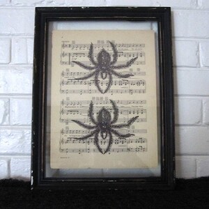 Double Spider Art Print on Vintage Music Sheet - Gothic Horror Wall Print Wall Decor