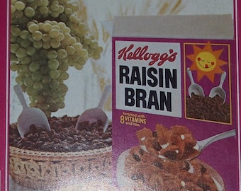 Vintage Kellogs Cereal ad! 1970s. Kellogs Raisin Bran.